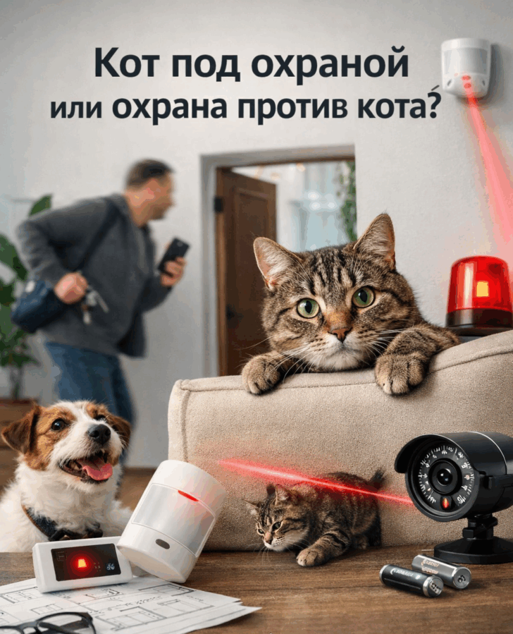 Кот и охрана в действии